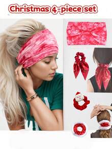 Faixas de cabelo natalinas em estilo boêmio, modernas, europeias e americanas. Conjunto com faixa, presilha e elástico de cabelo. Ideal para faculdade, Halloween, estilo boêmio, com estampa tie-dye. Faixa larga para cabeça, perfeita para yoga ou esportes. Colorida e estampada. Acessórios de cabelo para cuidar da pele, adequados para cabelos longos e curtos. Linda e versátil. Bandana feminina macia e confortável.