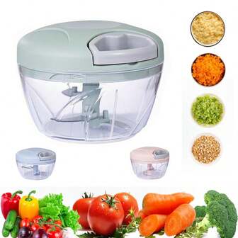 Manual Food Chopper, Garlic Chopping Machine With Container, Vegetable Kitchen Cutter, Pull-Type Hand-Cranked Food Processing Machine With Sharp Blades, For Cutting Onions, Chili, Ginger, And Seasonings (500ml)