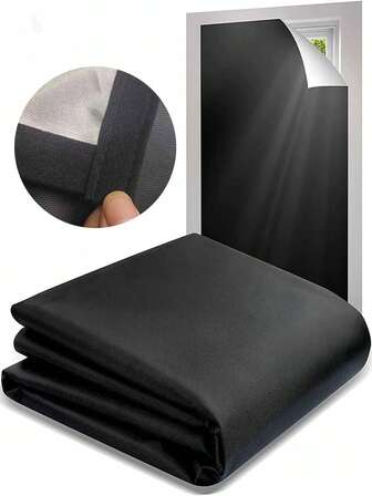 Silver-Black Blackout Thermal Insulation Window Curtain, Self-Adhesive Double-Sided For Bedroom, Dorm, Travel