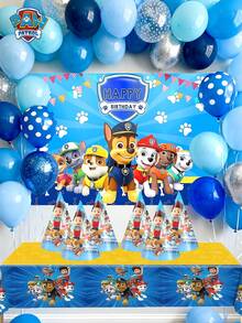 Paw Patrol 汪汪队立大功主题派对套装，包含背景幕布、派对帽和桌布，采用完整的汪汪队主题设计，并饰有“生日快乐”字样，以充满活力的蓝黄配色为主，选用优质材料，经久耐用。非常适合为婚礼场地、餐厅增添节日气氛，也是生日派对的理想之选，同时也是圣诞节主题装饰的绝佳选择，更是汪汪队主题生日装饰、新年装饰、返校季装饰和情人节装饰的必备之选。 - 彩色 - 查看 5