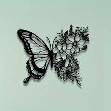 1 قطعة ديكور جداري معدني على شكل فراشة أنيقة - قابل للإزالة وإعادة الاستخدام - لوحة فنية معلقة من الحديد الفريدة، مناسبة لغرفة النوم والصالة والمنزل والديكور الداخلي والخارجي بطراز المزرعة، بنمط زهري - الأسود - مشاهدة 6