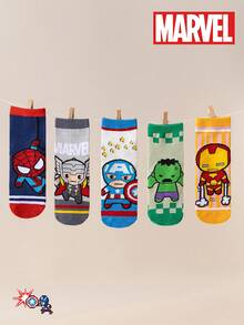 Marvel 5/10 双儿童袜子超级英雄蜘蛛侠复仇者联盟卡通袜子，女童厚中筒袜，男童卡通袜，透气婴儿/学生袜，防滑地板袜，秋冬 - 彩色 - 查看 7