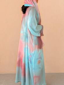 1pc Elegant Colorful Casual Batik Print Abaya, Dubai Fashion Saudi Arabia Open Cardigan Long Robe Shawl, Suitable For Daily Wear And Gatherings Without Headscarf