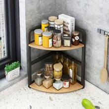 2-Tier Heavy Duty Metal Triangular Corner Shelf, 2-Layer Triangle Spice Rack Storage Organizer, Large Capacity Kitchen Countertop Seasoning, Spice And Bottle Storage, Bathroom, Pantry, Countertop And Home Storage Space-Saving Corner Shelf - Multicolor - View 5