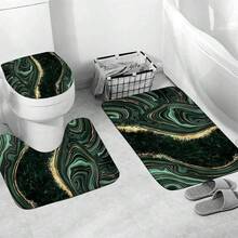 4 Pcs Green Marble Shower Curtain Sets With Rugs Gold Bathroom Sets With Shower Curtain And Rugs Modern Abstract Bathroom Decor Accessories Shower Curtains For Bathroom Toilet Lid Cover{Inchcolor_nameinch:InchDarkGreeninch} - DarkGreen - View 4