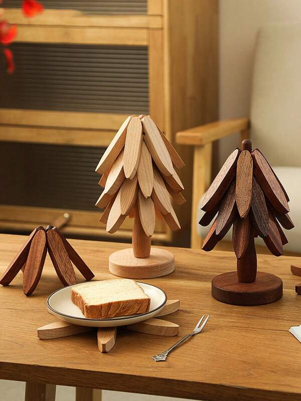 1 Set Of Tree-Shaped Heat-Insulating Mats, High Temperature Resistant, Simple Solid Wood Heat-Insulating Placemats, Suitable For Placing Cups, Hot Pots, Etc., Desktop Decorations, The Perfect Christmas Gift.