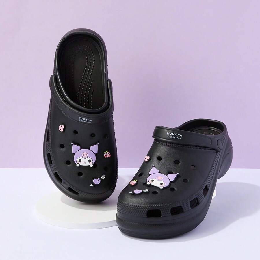 Miniso Sanion Kuromi 女款白色中厚鞋底 Crocs EVA 材质舒适耐磨日常出游新选择(1 件) - 黑色 - 查看 1