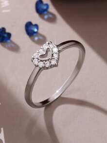 خاتم قلب مصنوع من الزركونيا الاصطناعية عالي الجودة للنساء، مناسب للخطبة والزفاف والحفلات والذكرى السنوية وعيد الميلاد وعيد الشكر وعيد الحب وعيد الأم وعيد رأس السنة