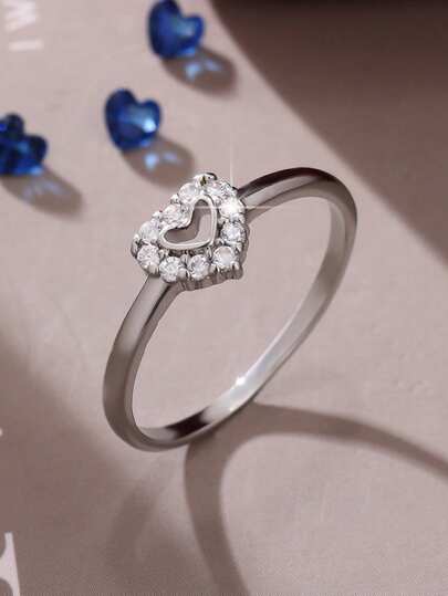 خاتم قلب مصنوع من الزركونيا الاصطناعية عالي الجودة للنساء، مناسب للخطبة والزفاف والحفلات والذكرى السنوية وعيد الميلاد وعيد الشكر وعيد الحب وعيد الأم وعيد رأس السنة