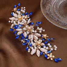 Rhinestone Pearl Hair Comb - Royal Blue - View 12