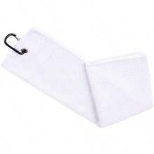 2-Pack 40*50cm Tri-Fold Golf Towels, Waffle Pattern, With Black Heavy-Duty Carabiner Clip, Suitable For Golf Bags (Black) - White - View 5