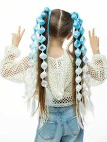 2件装灯笼泡泡马尾接发，24英寸渐变色泡泡马尾扭辫，带弹力带，适合女孩儿童发型 - 拼色 - 查看 11