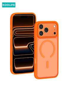 KOOLIFE 1 件 Apple 17Pro 亲肤二合一磁性手机壳，PC+TPU 1.5 毫米磨砂背板，Fi 兼容 Applele 17ProMax/17/17Pro/17Air/14/14Pro/14ProMax/15/15Pro/15ProMax/16/16Pro/16ProMax/16e - 橘色 - 查看 1