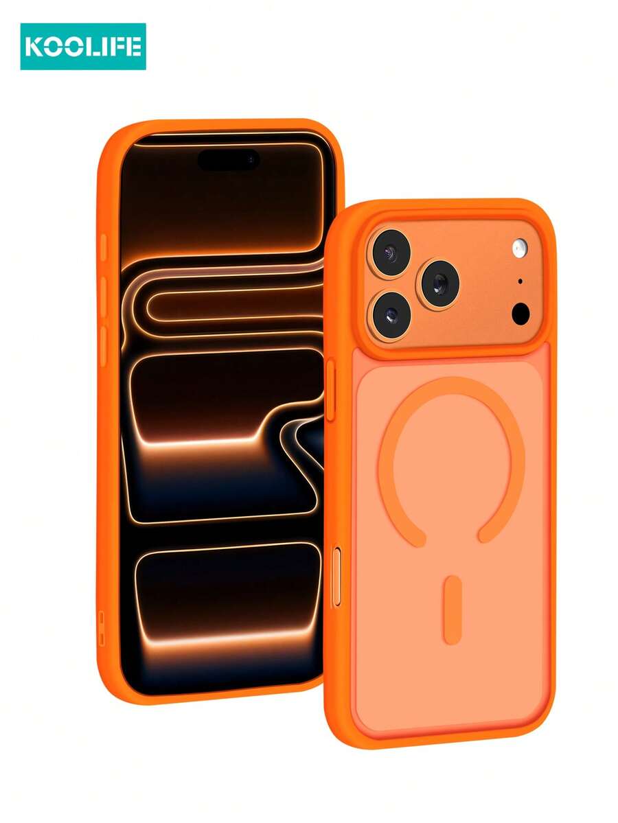KOOLIFE 1 件 Apple 17Pro 亲肤二合一磁性手机壳，PC+TPU 1.5 毫米磨砂背板，Fi 兼容 Applele 17ProMax/17/17Pro/17Air/14/14Pro/14ProMax/15/15Pro/15ProMax/16/16Pro/16ProMax/16e - 橘色 - 查看 1