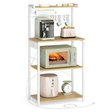 VASAGLE Kitchen Bakers Rack With Power Outlet, Coffee Bar 4-Tier With 8 S Hooks, Microwave Stand, Adjustable Shelf, For Small Spaces - 美規B型插(110-127V) - 查看 1