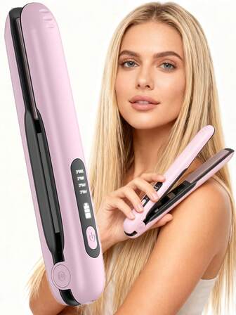 PinkSings 5000mAh Kablosuz Şarj Edilebilir Maşa, Kablosuz 2'si 1 Arada Saç Düzleştirici ve Saç Maşası, Seyahat Mini Maşası, Uzun ve Kısa Saçlar İçin 2'si 1 Arada Saç Düzleştirici ve Maşa