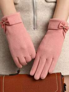 1 par de guantes cálidos con decoración de lazo, compatibles con pantalla táctil, versátiles, de poliéster, para otoño/invierno