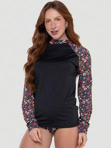 Women's Thermal Top UV Protection Long Sleeve Printed Beachwear Summer 031 - Màu Hồng Tươi - Xem 1