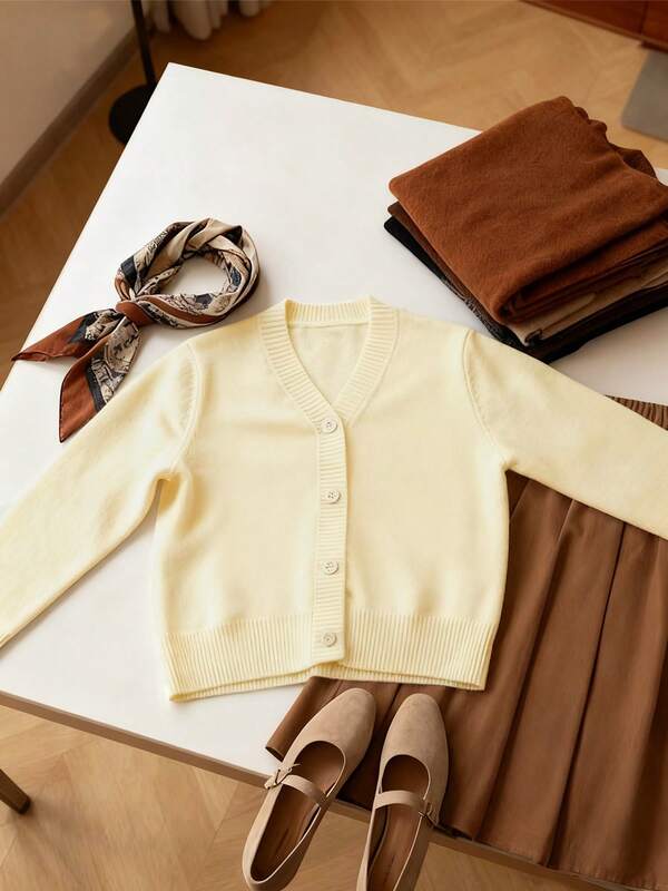 Cárdigan corto de manga larga con botones elegante para uso diario de mujer, moda de otoño/invierno, casual de negocios