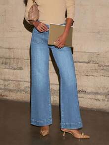 Vintage Distressed Color, Loose Flared Leg Cut, Comfortable Denim Fabric, Practical Multi-Pocket Design, Excellent Sewing Craftsmanship, Easily Adjusts Leg Shape, Elongating And Slimming, Suitable For Work Commute, Casual Daily Wear, Creates A Fashionable Look With Retro Elegance And Casual Comfort. Y1136