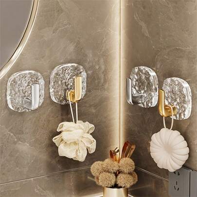 Ganchos autoadhesivos para baño sin taladro - Estante de almacenamiento montado en la pared, diseño de patrón de glaciar, material de plástico duradero, sin necesidad de taladrar, ideal para cocina y baño. Ganchos para baño, almacenamiento de cocina, diseño moderno, fácil de instalar. Artículos de decoración del hogar, artículos de decoración de habitaciones, artículos de cocina, artículos de baño, artículos esenciales de viaje, artículos de decoración de jardín al aire libre, útiles escolares, Día de la Madre, Día del Padre
