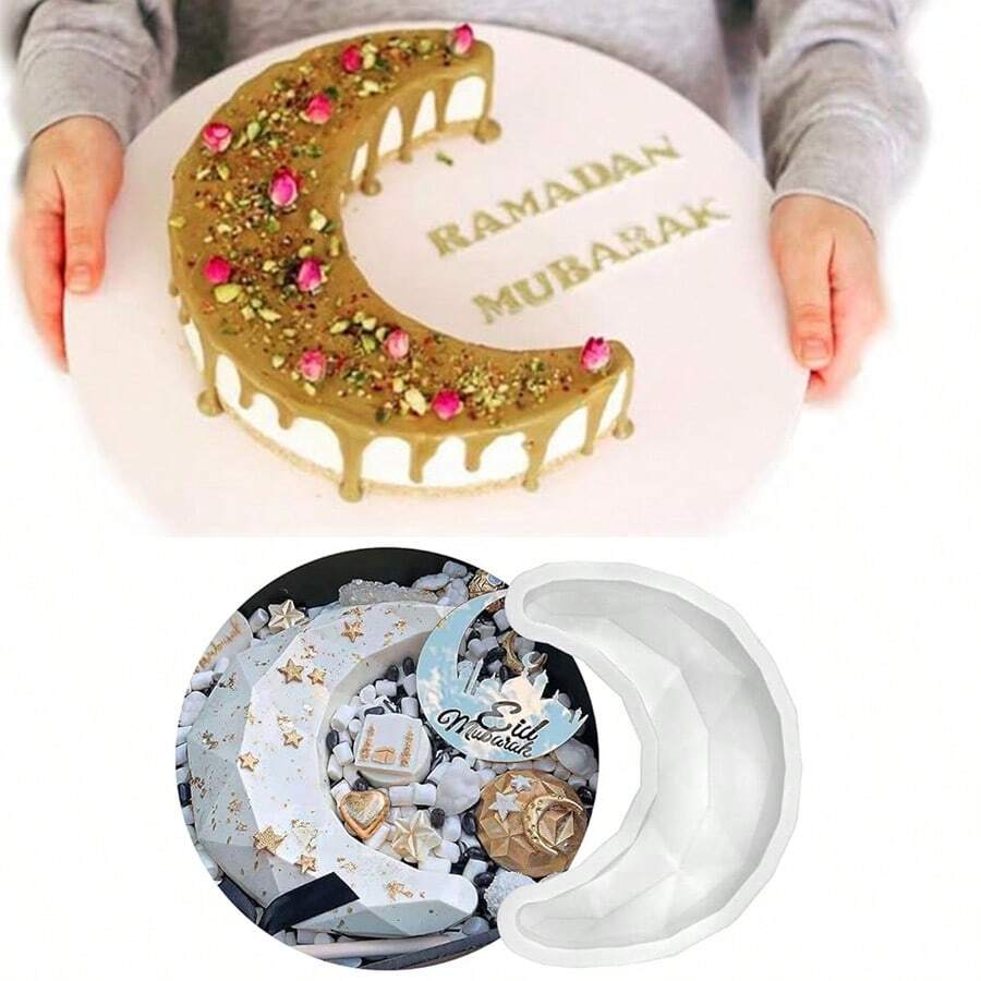 Khuôn silicon hình mặt trăng 3D tự làm, khuôn bánh mousse, khay làm kem que sô cô la, khuôn sáp, khuôn nhựa epoxy, khuôn đất sét, máy làm kem que tự chế, lễ hội Ả Rập, lễ hội Hồi giáo, Eid Mubarak, Ramadan