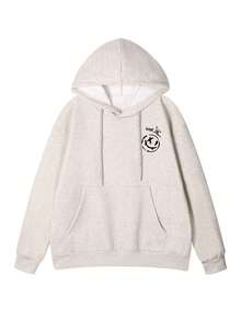 宽松休闲百搭字母和滑板图案女式卫衣 - 淺灰色 - 查看 3