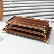 1 pieza Bandeja rectangular de madera de palo de rosa, disponible en 3 tamaños: plato de desayuno, plato de postre, plato de pan, plato de aperitivo, plato de sushi, bandeja de taza rectangular, bandeja de té de la tarde, plato de dulces - Marrón - Ver 6