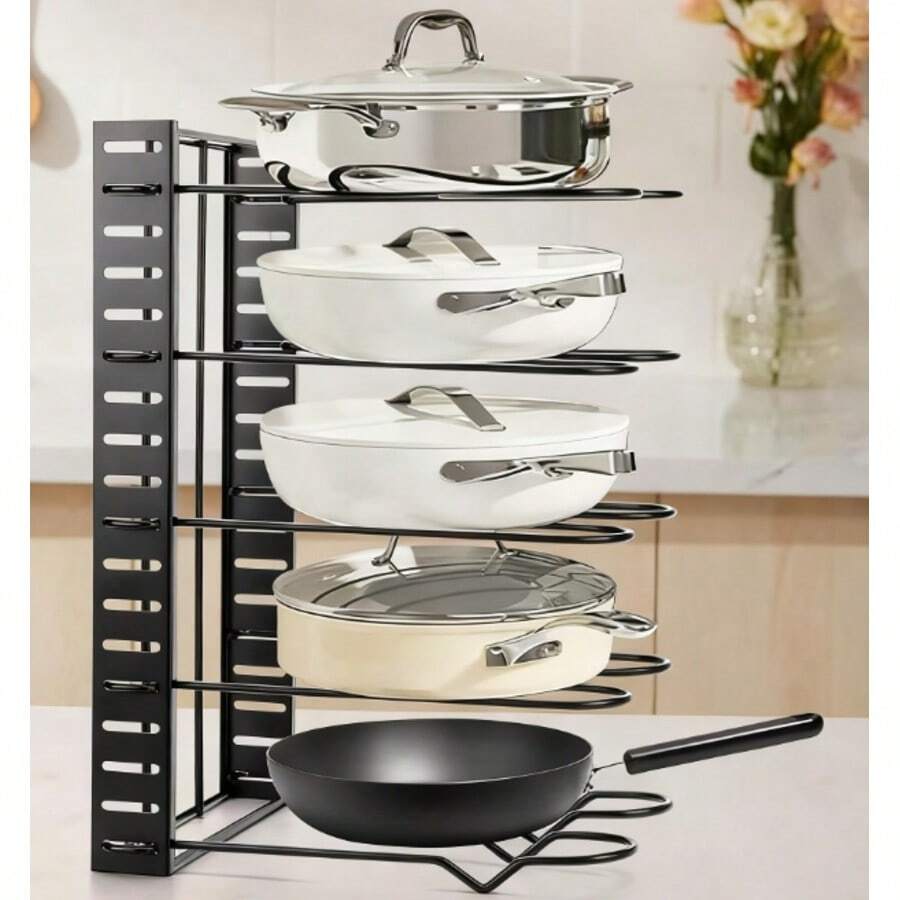 Estante para tapas de ollas, estante de almacenamiento multicapa, estante para tapas de ollas de cocina, estante ajustable para tapas de ollas, estante de almacenamiento vertical multifunción para encimera