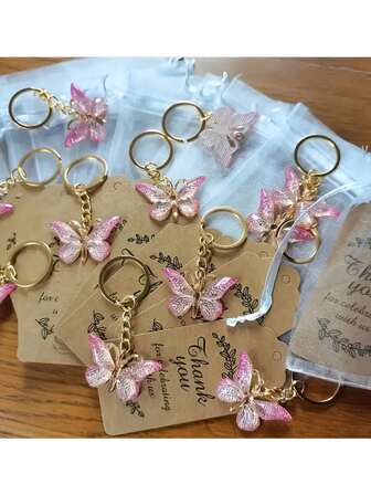 12pcs/4 Sets Of Butterfly Keychains And Butterfly Pendant Sets (Including 4 Keychains, 4 Cards And 4 Bags) Are Suitable For Festival Birthday Parties, New Year Celebrations, Valentine's Day Gifts, Creative Partner Gifts, Party Gifts, Housewarming Baptism Wedding Supplies