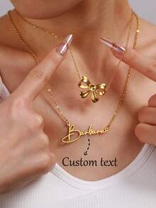 Collar de acero inoxidable minimalista de alta gama personalizado de doble capa apilable y versátil, nuevo collar creativo con lazo, collar de letra personalizado hecho a mano estilo bohemio, regalo de cumpleaños, boda, aniversario, Acción de Gracias, Navidad, Año Nuevo para mujeres - Dorado - Ver 8