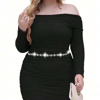 Fashionable Rhinestone Inlaid Chain Belt, Shiny Plus Size Women's Waist Belt
