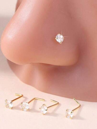 5Pcs/Set 3MM White AAA Cubic Zirconia Nose Studs Bone L Shape Nose Rings For Women Men Simple Nose Piercing Jewelry