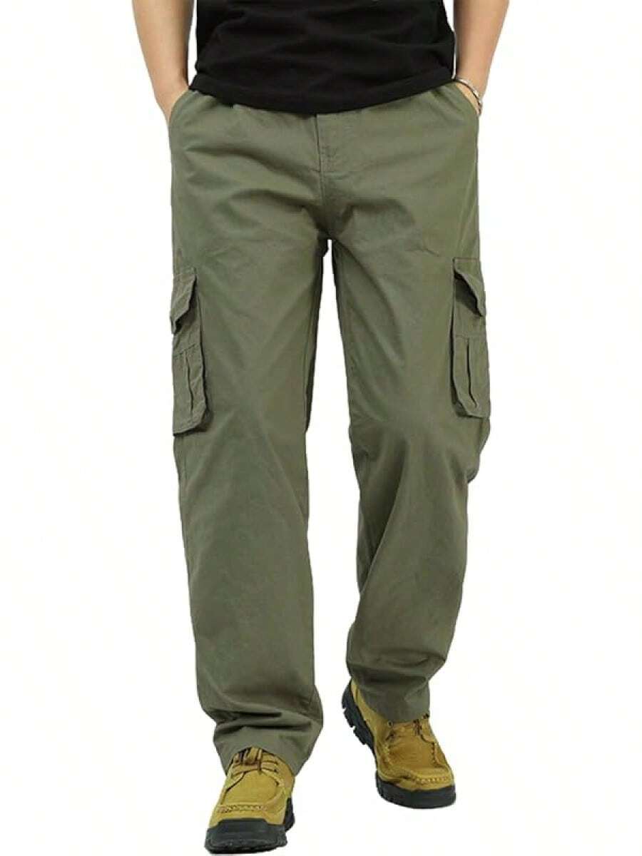 XINTM Men's Cotton Work Pants, Baggy Cargo Pants, Rip-Resistant, Multiple Pockets, Stretch, For Work, Hiking - 灰色 - 查看 1