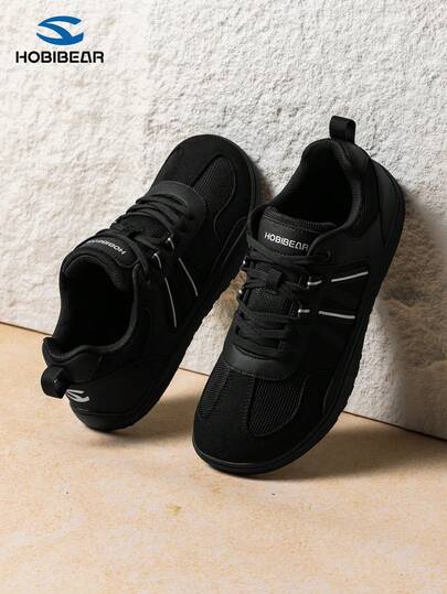 HOBIBEAR Women's Casual Sports Shoes, Fashion Versatile Breathable Mesh Comfortable Running Shoes, Lightweight Black Shoes Suitable For Work Commute And Outdoor Wear