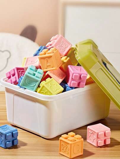 软橡胶积木 - 色彩鲜艳的堆叠和嵌套玩具，适用于早期教育、抓握训练、手眼协调玩具|彩色积木|质地柔软