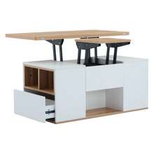 Multifunctional Lift-Up Coffee Table: The Tabletop Opens To Form 2 Tables, White + Original Wood Color, Large Capacity, Modern Living Room Furniture, Office Dining Table, Leisure Table, Multifunctional Table. - 白色 - 查看 9