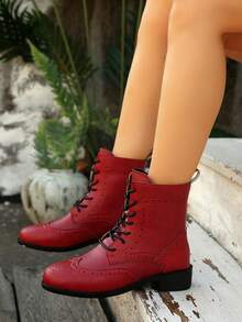 بوت برباط بكعب سميك وأصبع مستدير، خريف/شتاء