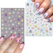Flower Nail Art Stickers 7 Sheets 5D Nail Decals Spring Summer Nails Art Design 3D Self-Adhesive Supplies White Yellow Daisy Flower Nails Decoration For Women DIY Design{Inchcolor_nameinch:InchColorful-10inch} - 彩色-10 - 查看 7