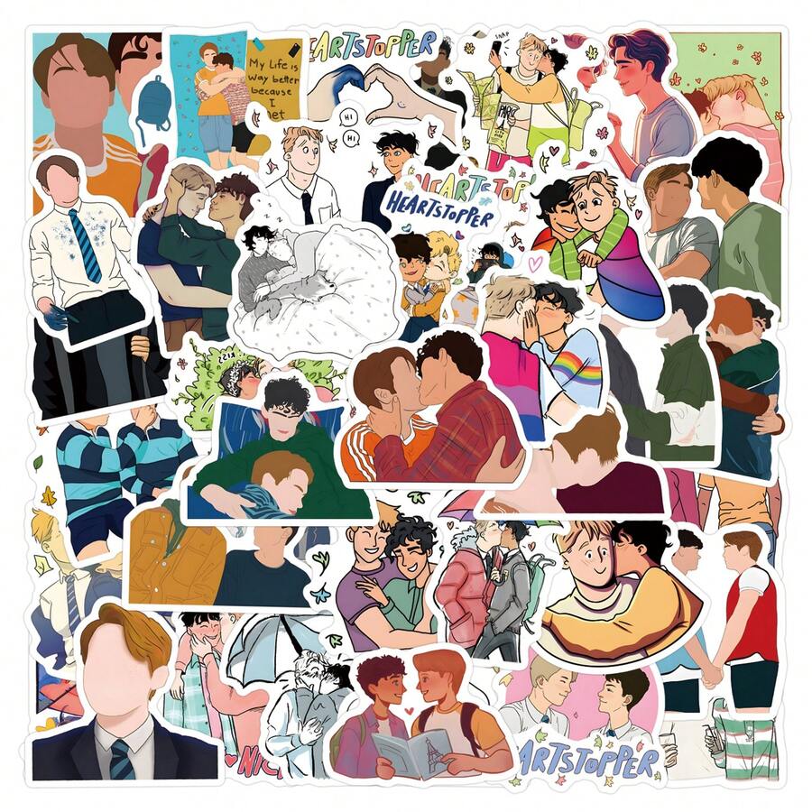 55PCS Heartstoppe Stickers Aesthetic Vinyl Stickers High Quality Stickers Decals Scrapbook,Journaling,Laptop,Bumper,Skateboard,Water Bottles,Computer,Phone Stickers Can Bring A Lot Of Fun To Your Life,The Perfect Gift For Adults - Multicolor - View 1