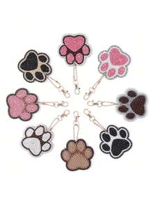 8 件钻石艺术钥匙扣，8.5cmX8.5cm/3.35 英寸X3.35 英寸全钻石画节日手工马赛克画钥匙扣，圆形钻石形钻石画可爱猫爪首饰 1 套 - 彩色 - 查看 9