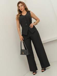 Simple Buttons On The Front Pocket Button Office - Negro - Ver 2