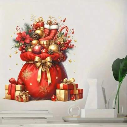 1 Piece Christmas Elements Christmas Gift Home Decoration Stickers, Self-Adhesive PVC Decals Suitable For Living Room, Bedroom, Kitchen, Bathroom, Wall, Window, Refrigerator, Festive Atmosphere, Room Decoration Wall Decoration Wall Stickers