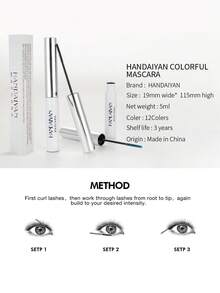 HANDAIYAN 5ml Waterproof Lengthening & Volumizing Colored Mascara, Suitable For Halloween, Christmas, Birthdays, Valentine's Day, Parties. Best Color Choice, Makeup, Face Painting, Cosmetics, For Women, Suitable For Winter/Spring - 黑色 - 查看 6