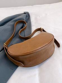 1pc Women's Leather Dumpling Shaped PU Leather Shoulder Saddle Bag, Solid Color, Adjustable Strap, Suitable For Daily Commute