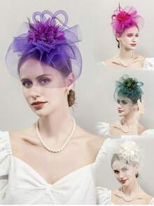 HITYfascinator 1 قطعة شريط رأس من ألياف البوليستر أحادي اللون، مناسب لجميع الفصول، شريط شعر للنساء، دياديما