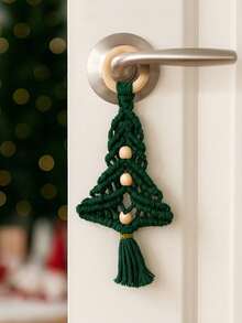 1pc Christmas Macrame Tree Ornament Set, Multi-Color Handwoven Christmas Ornaments With Wooden Rings, Wooden Beads And Tassels, Christmas Tree Holiday Doorknob Hanger, Holiday Home Decor, Christmas Party Decorations, Mantel Decorations Christmas Decorations Room Decor Winter