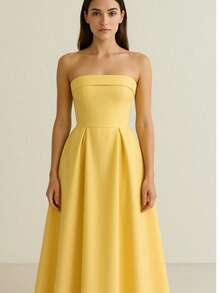 Women's Strapless Party Dress Backless Wedding Bridesmaid Graduation Debutante Dull Dunna - 黃色 - 查看 1