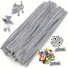 200件套完整手工入门套装：100根单色毛根、50个彩色绒球和50个不同尺寸的活动眼睛 | 适合初学者的DIY材料，可用于创意项目和节日礼物