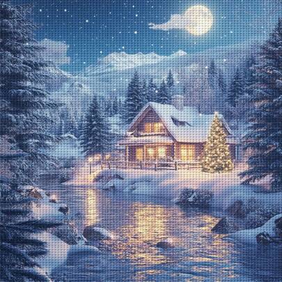 1 套 - 冬日交响曲十字绣套装，DIY 针线活艺术材料，11 片十字绣装饰画，创意手工减压礼物。全套家居装饰印花十字绣工艺品，适合家居装饰、情人节、返校季和感恩节，也是完美的圣诞礼物。不含画框